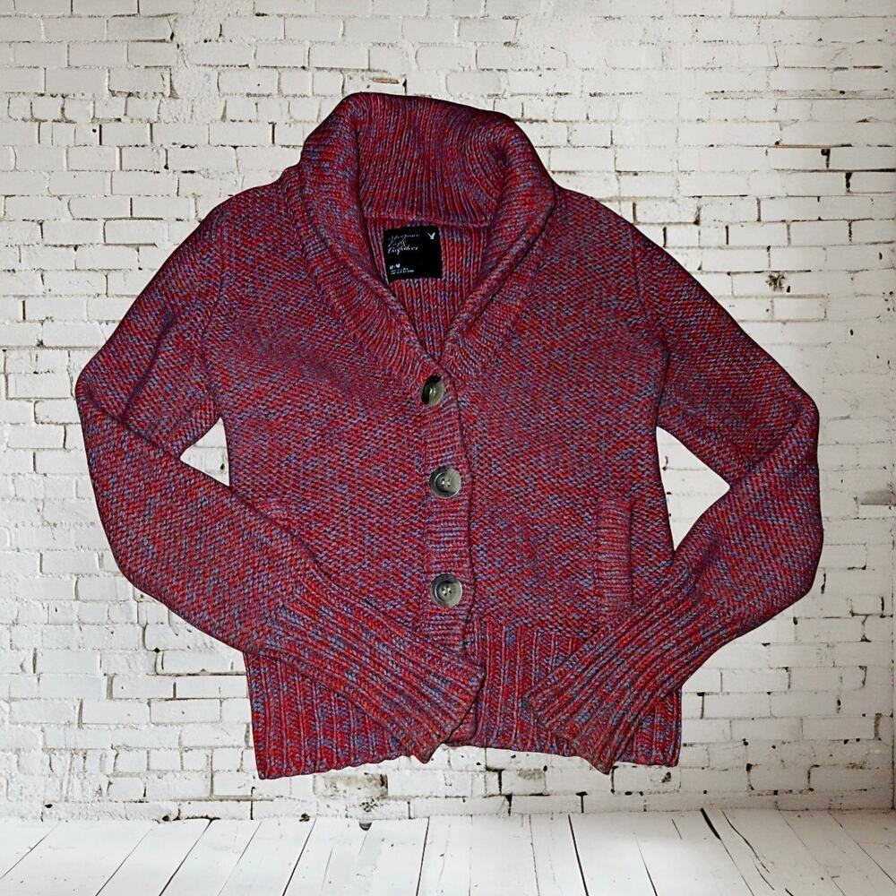 [Y2K Fashion] American Eagle Cardigan Sweater Chunky Knit Womens Medium - 2009